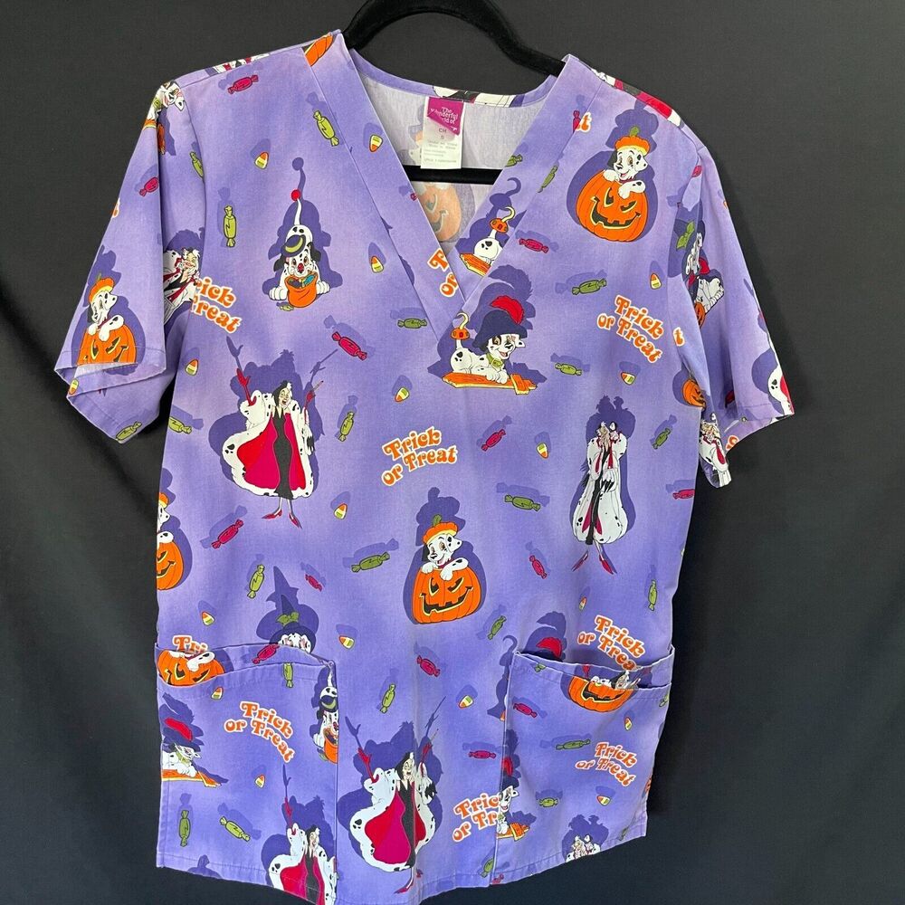 Disney 101 Dalmatians Scrub Top Cruella Devil Halloween Small Nurse Hospital
